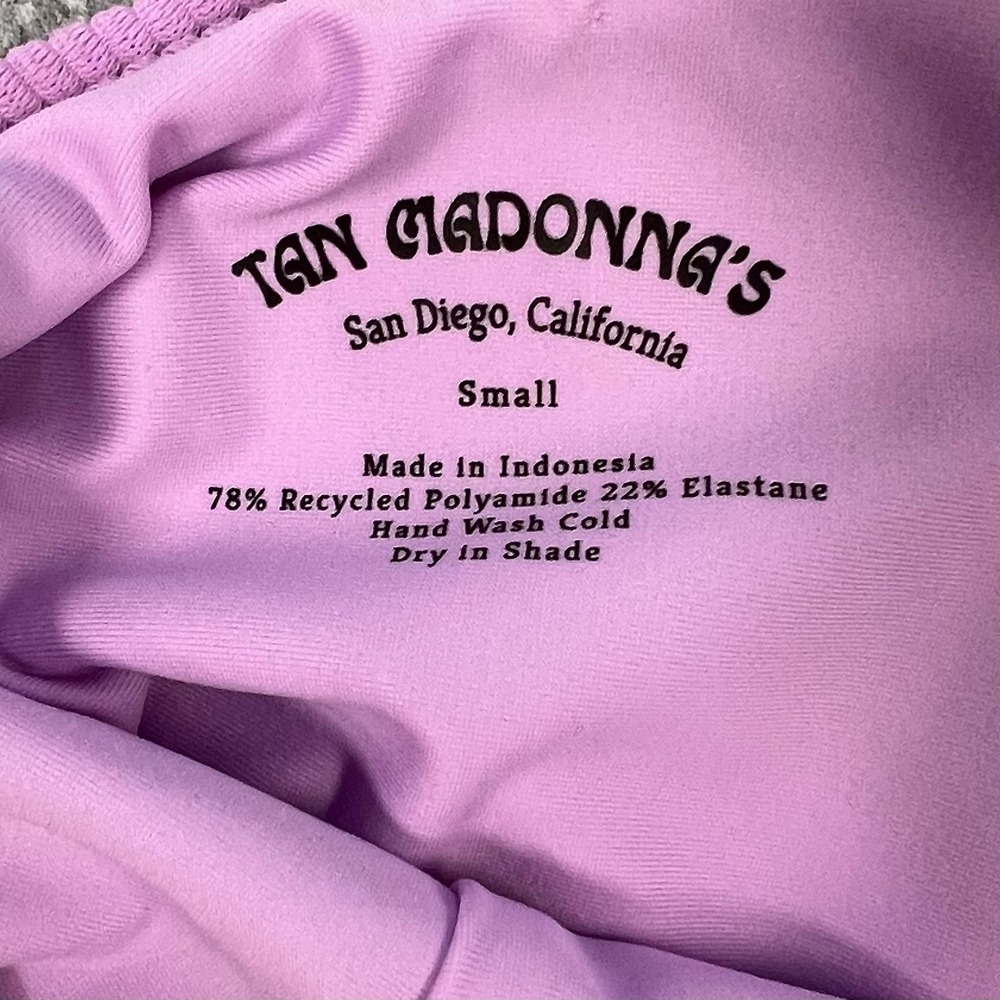 New Tan Madonnas Lilac Purple Ribbed Cheeky One Piece Swimsuit Small Adjustable - Picture 4 of 6
